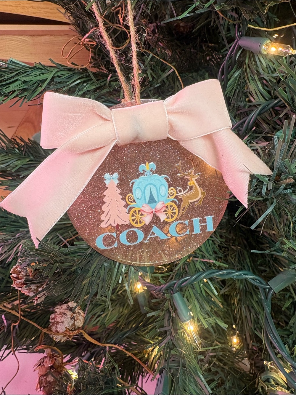 Pink Bow Glitter Ornament Bag Charm